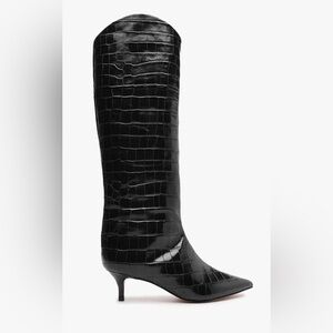SCHUTZ Black Maryana Lo Croc-Embossed Knee-High Kitten Heel Boot